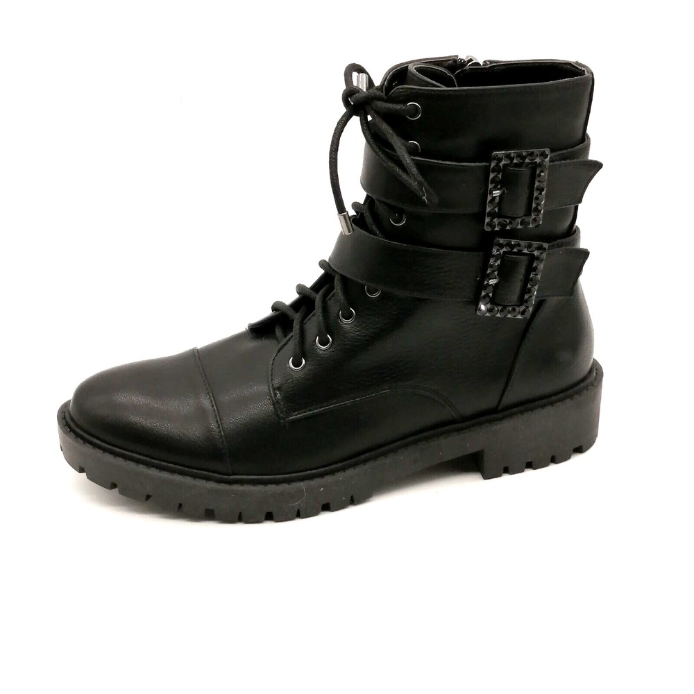 Jessica Simpson Shoes Womens Kerina Black 7.5 Combat Boots Biker‎ Zip Buckle NEW